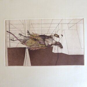 VINTAGE #2/5 ABSTRACT FEATHERED BIRD C. MARSH 15” x 22” LITHOGRAPH PRINT